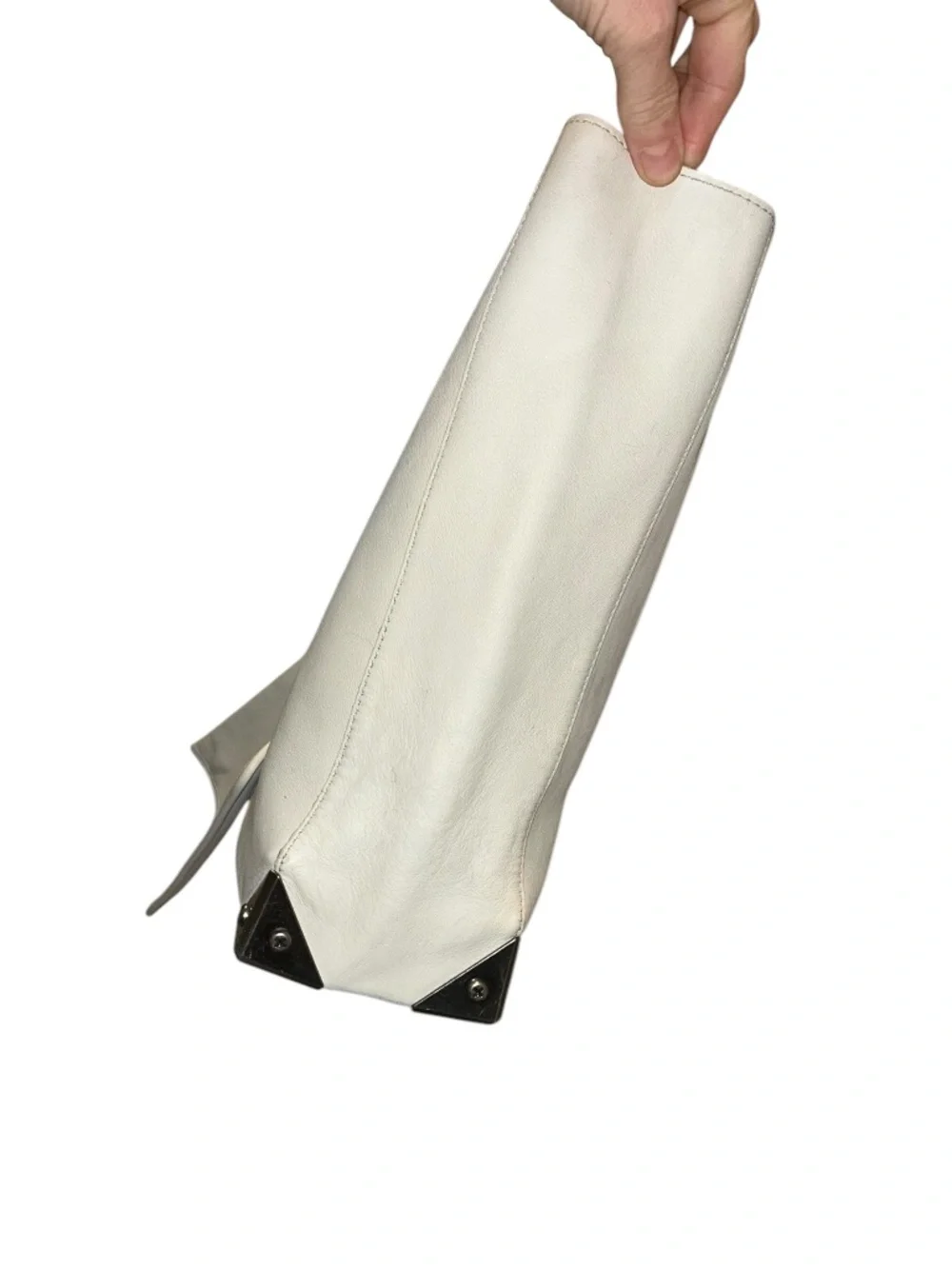 Alexander Wang white leather silver metal corner pieces tote bag 12x13